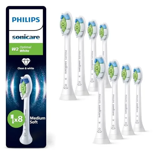 Philips Sonicare W2 Optimal White, cabezales de cepillo dental de repuesto originales, blanco, paquete de 8, HX6068/87