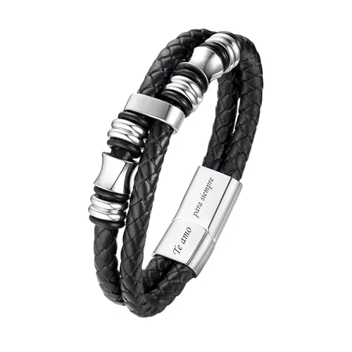 Regalos Pulsera para Hombre Cuero : Regalo Te Amo Para Siempre Pulsera, Pulsera Hombre con cierre magnético extraíble de acero inoxidable, Regalo Novio, Aniversario, Navidad, Joyero Incluido, Plata
