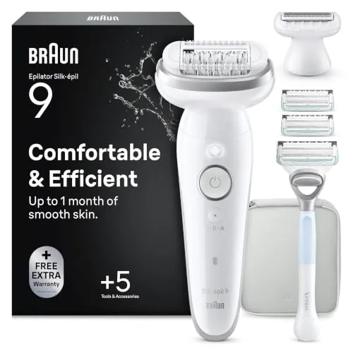 Braun Silk·épil 9 Depiladora Eléctrica Mujer, 9-130 Blanco/Flamenco