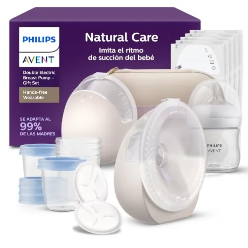 Philips Avent Natural Care portátil Extractor de leche eléctrico doble - Imita el ritmo natural de succión del bebé, cojín de silicona SkinSense, motor de potencia hospitalaria, SCD596/21