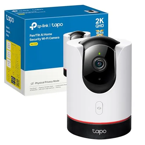 Tapo C225 - IA Cámara Vigilancia 360°, 2K QHD,Inteligente de IA, Visión Nocturna, Audio Bidireccional, Detección Movimiento, Admite Tarjeta SD 512G, Control Remoto, Fácil configuración