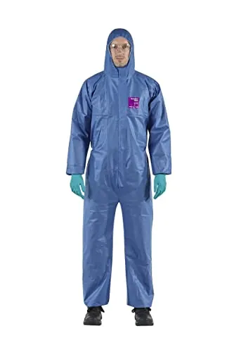 Ansell AlphaTec 1500 Model 138, Mono de Trabajo Desechable, Protección Quimica Tipo 5/6, Traje Integral y Impermeable Multiuso, Bricolaje e Mecanica, Hombre Mujer, Azul, Talla L (1 Unidad)