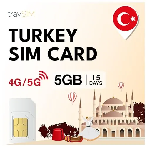 travSIM Tarjeta SIM Turquía | 15 días - 5GB de datos SIM | Datos de alta velocidad 5G/4G | Acceso a Internet ilimitado para Google, Facebook, WhatsApp, Instagram y más