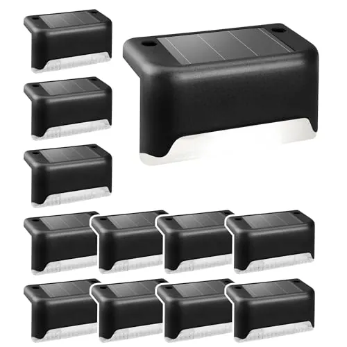 Solpex Juego de 12 luces solares impermeables para vallas, escaleras exteriores, escaleras, vallas, patios, patios y caminos (negro, blanco)