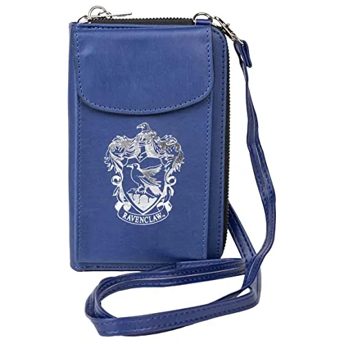 HARRY POTTER Bolsa Portamóvil Color Azul y Blanco - 10,5x17,5x2,5 cm - Fabricada en PVC y Poliéster - Cierre de Cremallera - Ideal para Llevar Colgada - Producto Original Diseñado en España