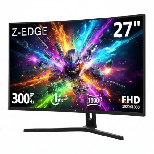 Z-Edge Monitor Gaming PC Curvo 27'' 300 Hz (DP1.4*2), 1ms MPRT, FreeSync, FHD, 240 Hz (HDMI2.0*2), Pantalla Gaming LED 16:9, Inclinación Ajustable, HDR, VA, 3000:1, VESA 100*100mm (Cable DP Incluido)