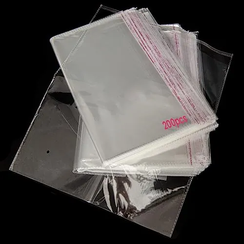 200 Bolsas de Celofán Transparente Autoadhesivas. Bolsas de Plástico OPP Grandes con Costura Sellada y Orificio de Ventilación para Chuches, Regalos, Joyas, Tarjetas, Dulces, Bombones, Fotos.