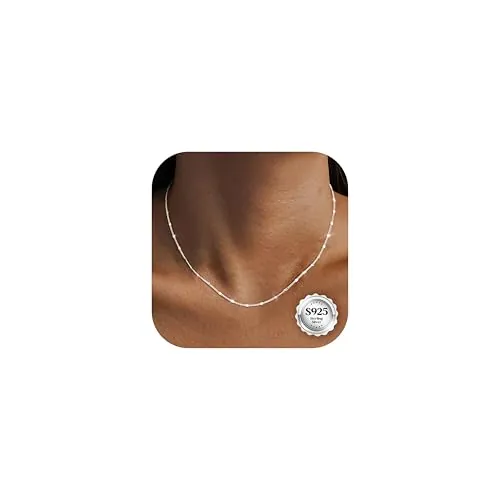CASSIECA Cadena de Plata Mujer 925 Ley Cadenas de Collar Plata Mujer Gargantilla Discos Collar Cadena 1,2mm sin Colgante Fina Robusto Joyería Regalos 46cm