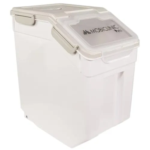 Mobiclinic®, Contenedor Pienso, Pala y Vaso Medidor, Capacidad 20 L/8 Kg, para Mascotas, Cierre Hermético, 23x25,5x36,5cm, con Ruedas, Ventana Transparente, Preservación de Frescor, Feedpet