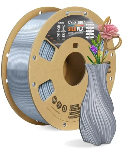 OVERTURE Filamento PLA Seda para Impresora 3D, Filamento PLA Brillante 1,75mm 1kg, Carrete de Cartón (Verde-Plata seda)