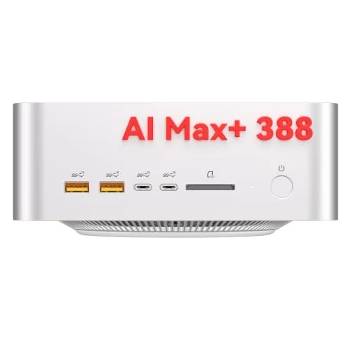 GEEKOM A9 Mega Mini PC AI MAX+ 388, 64GB RAM y 1TB SSD, Local AI Super PC | Gaming con AMD Ryzen Mini Ordenador, Radeon 8060S, con Huella Dactilar | Hasta 5 GHz | IA hasta 118 TOPS | Doble LAN 2.5G