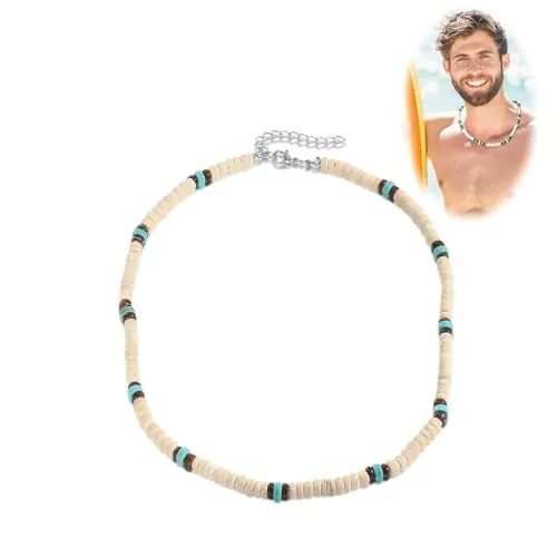 XENQITO 1 Piezas Collar Hombre, Collar Perlas Hombre, Collar De Surfista Con Cuentas De Coco, Collares De Moda De Estilo Único, Collar De Conchas Para Mujer Cadena De Surfistas Impermeables
