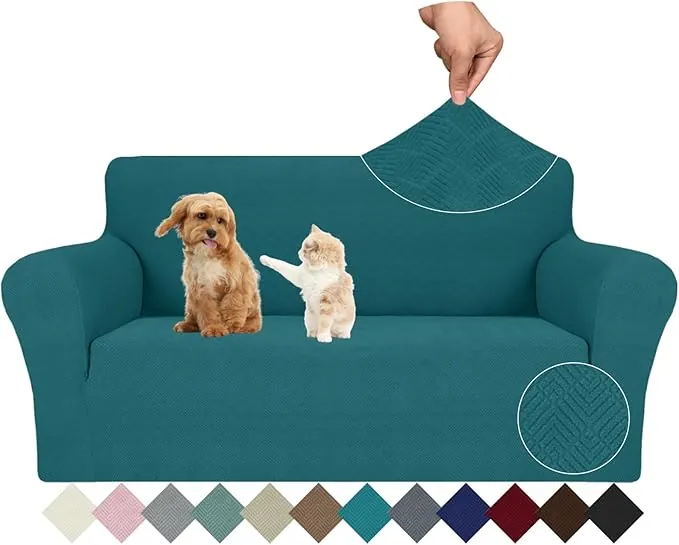 Ystyle Funda Sofa 2 Plazas Ajustable, Fundas para Sofa Elasticas, Funda De Sofa Anti Gatos Perros, Sofa Cover con Reposabrazos, Jacquard Fundas Cubre Sofa Ntideslizante Lavable, Verde Oscuro