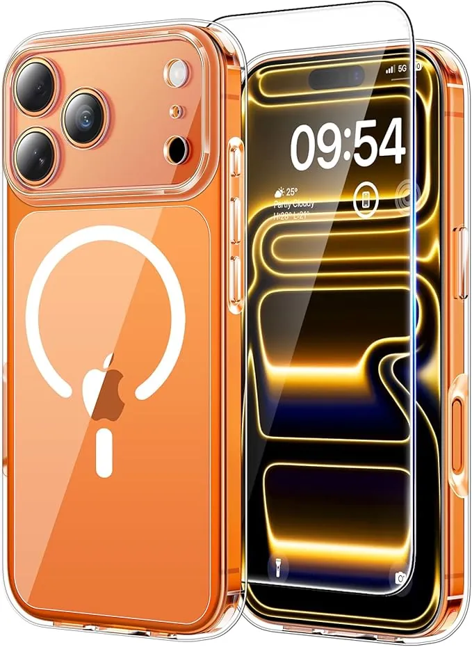 TAURI Funda Magnética para iPhone 17 Pro MAX 6.9" con 1 Protector de Pantalla, Compatible with MagSafe, Vidrio Templado, Protección Lente Cámara, Antigolpes Militar Magnética - Transparente