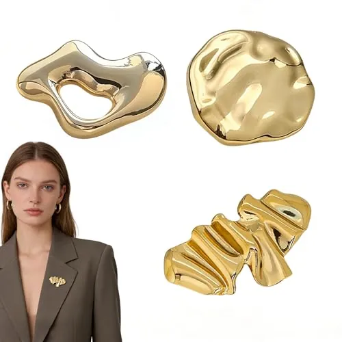 ZWWOGE 3 Broches Dorados de Forma Irregular de Acero Inoxidable para Mujeres Accesorios Elegantes para Bodas y Ocasiones Especiales Pin para Ropa Joya Estilo Vintage pegatinas pared