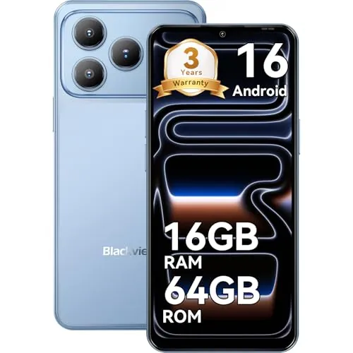 Blackview Wave 7C Telefono Movil Baratos Buenos Android 16, 32MP+13MP, 6.56", 16+64GB/2TB TF Celulares,Smartphone Libres Oferta 5000mAh//3.5mm/WiFi 5G/Face ID/3 Ranuras para SIM,3 Años de Garantía