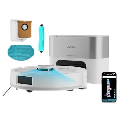 Cecotec Robot Aspirador con IA y Base Autovaciado de 3L Conga Y90 Pearl