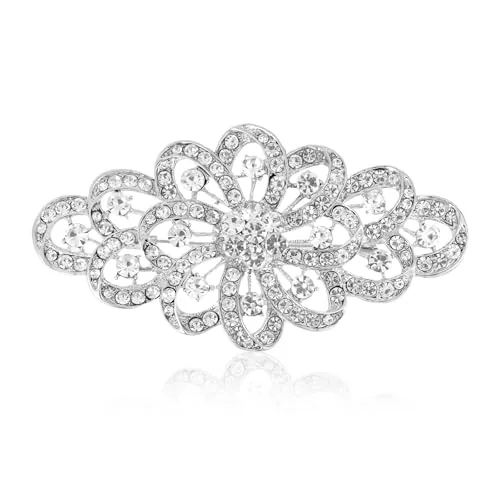 Mikovivi Broche de Boda para Mujer, Broche Flor Nupcial con Diamantes Imitación Plateados para Vestido Novia raMo Novia Chal y Accesorios de Atuendo Formal