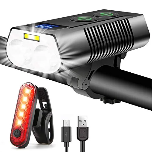REHKITTZ Luz Bicicleta Frontal y Trasera, 3300 Lúmenes, Brillante, 9 Modos