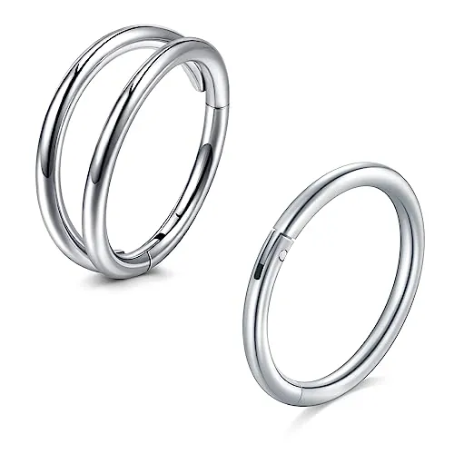 MODRSA 18G Piercing Nariz Aro 316L Acero Quirúrgico Hinged Clicker Septum Anillo Helix Conch Segment Ring 8MM Plata 2 Piezas