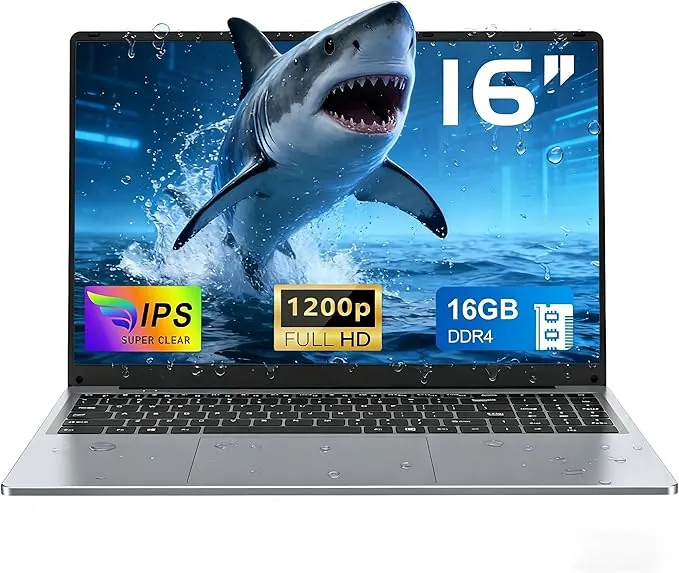 Ordenador portátil 16 GB RAM 1 TB SSD pc portátil 2026 Oficina empresarial 16 Pulgadas N150 3,6 GHz, Win 11 Pro, 1920 x 1200 p, 6000 mAh, Teclado retroiluminado - Gris