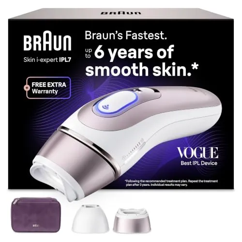 Braun Depiladora Luz Pulsada Smart IPL Skin i·expert, PL7230, Blanco/Bronce | IPL, Depilación Láser en Casa, Eliminación del Vello, Depiladora Laser Inteligente con 2 Cabezales Y Neceser, App Gratuita