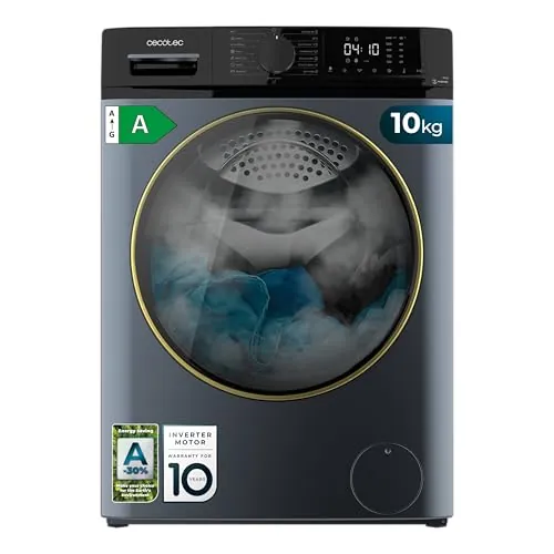 Cecotec Lavadora 10Kg Carga Frontal Bolero DressCode 10610 Inverter Ice Blue A. 1400 RPM, Steam Max, Motor Inverter Plus, 15 Programas, OnSmart, Smooth Wash, Stop&Go, Goma Antibacteriana, Drum Clean