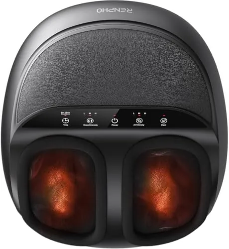 RENPHO Masajeador de Pies, Masajeador de Pies Eléctrico Shiatsu Mejorado 2026 con Función de Calor, Amasado, Rodamiento y Compresión de Aire, Regalo Para Mujeres y Hombres, Hasta Talla 46, Negro
