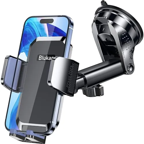 Blukar Soporte Móvil Coche, Upgraded Ajustable Soporte Teléfono Coche | con Ventosa Fuerte & 360° Rotación - Liberación de un Botón Porta Movil Coche para Todos los Teléfonos de 4.0''-7.0'' (Negro)