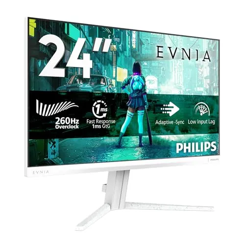 Philips Evnia 24M2N3291PL Gaming Monitor 24 Pulgadas 260Hz Panel Fast IPS, 1ms GtG, HDR10, G-Sync Compatible (1920x1080 HDMI 1x 2.0 DP 1x 1.4) Blanco