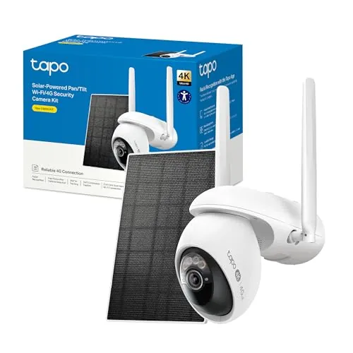 Tapo C665G Kit - 4K Cámara de Seguridad Exterior con Panel Solar, 4G LTE y WiFi, visión Nocturna a Color, detección IA, Seguimiento 360°, batería Recargable, IP65
