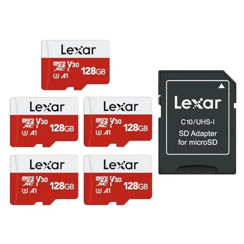 Lexar Tarjeta Micro SD de 128 GB con Adaptador, 5 Paquetes, hasta 100 MB/s