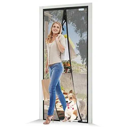 Mosquitera Puerta Magnética 135x220, JOY2SEE Mosquiteras para Puertas Negro, Proteger a su Familia