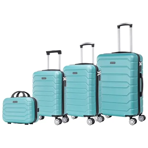 Mi Ko Mi Ka Conjunto de Maletas de Viaje Elegantes: Carcasa Ligera de ABS, Cerradura Numérica, 4 Ruedas Giratorias 360°, Asa Telescópica de Aluminio | Juego de 3 o 4 Maletas (8002, Verde)
