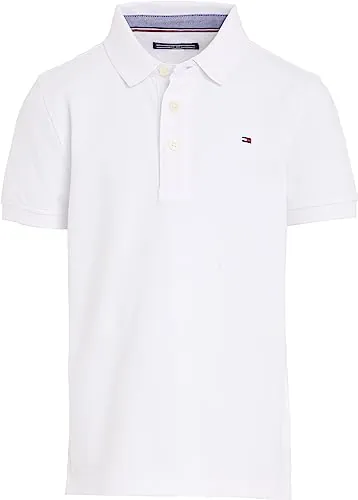 Tommy Hilfiger Polo de Manga Corta Chicos de algodón orgánico, Blanco (Bright White), 10 Años