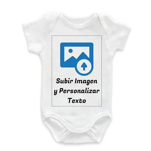 Tenvinilo | Body Bebé Personalizado con Foto | Foto y Texto | Regalo Original Personalizable | Recién Nacidos | Manga Corta | Cierre con Corchetes | Algodón | Varias Tallas (6 Meses)