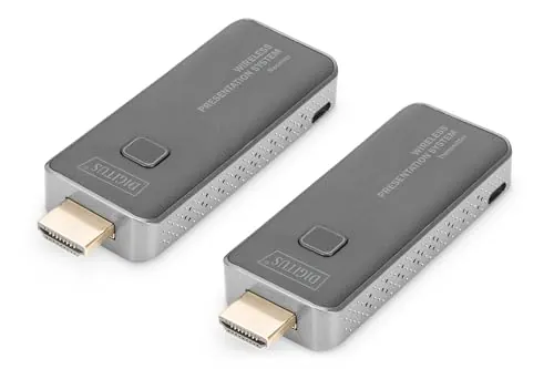 DIGITUS DS-55319 Click & Present Mini - Sistema de presentación inalámbrico - BYOD: portátil, Tableta, Smartphone - No Requiere aplicación/Controlador - True Plug & Play - Plata/Negro