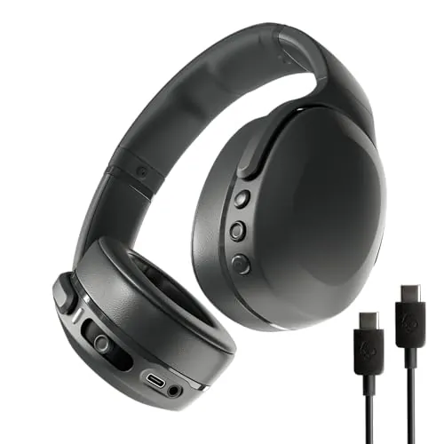 Skullcandy Crusher EVO Wireless Bluetooth Headphones with Multi-Sensory Bass and Charging Cable, Noise Isolating Over-Ear Fit, Up to 40 Hours Battery, Microphone for iPhone Android - True Black
