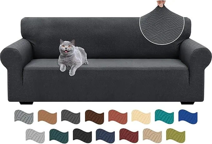 Ystyle Funda Sofa 3 Plazas Ajustable, Fundas para Sofa Elasticas, Funda De Sofa Anti Gatos Perros, Sofa Cover con Reposabrazos, Jacquard Fundas Cubre Sofa Ntideslizante Lavable, Gris