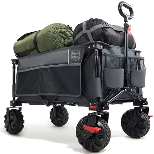 TIMBER RIDGE Carro Playa Ruedas Grandes con Freno Carrito Plegable Transporte para Jardín Playa Campaña Compra al Aire Libre Carreta con Bolsa de Cubierta Ruedas Amovibles Mango Ajustable hasta 100kg