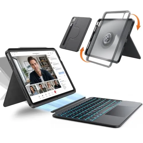 HOU Funda con Teclado Giratorio 360° y extraíble para iPad A16 y 10.ª Gen