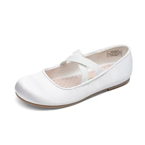 DREAM PAIRS Zapatos Niña Vestir Planos Bailarina Niña Mary Jane Princesa Party Escolares Colegiales,Size 31,Blanco,Angie-2