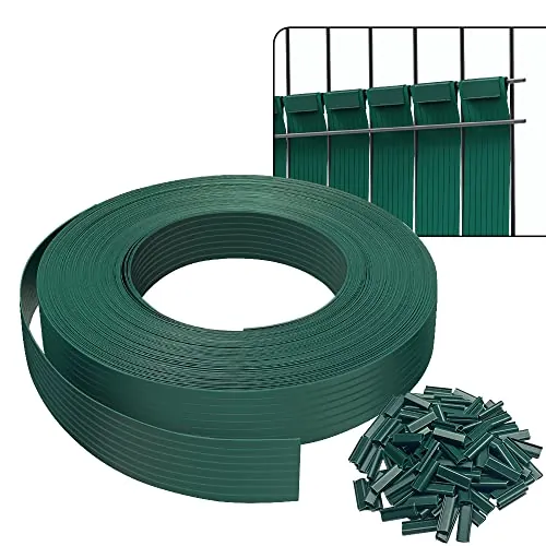 VOUNOT® Tiras de Protección Visual de PVC 75 m x 4.7 cm para Valla de Jardín y Valla de Doble Varilla, Protectora de Privacidad con 150 Clips de Fijación, Verde