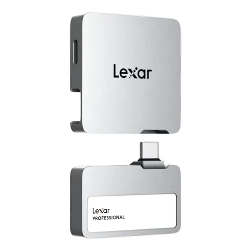 Lexar 2TB Externo SSD Professional Go con Hub, Ultracompacto, Compatible con Apple ProRes, hasta 1050 MB/s de Lectura, USB 3.2 Gen 2, Resistente al Agua y al Polvo IP65, para iPhone 15/16, Plateado