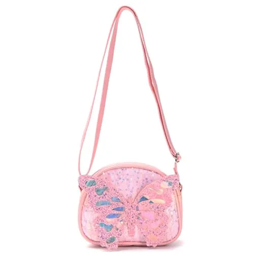 FOSDICK Bolso Niña Mariposa Bandolera Niña Lentejuelas Bolsos para Niñas Bonito Bolsos Bandolera con Correa Ajustable Pequeños Bolso bandolera Monedero Niño para 5-12años, 16.5x4x14.5cm (Rosa)