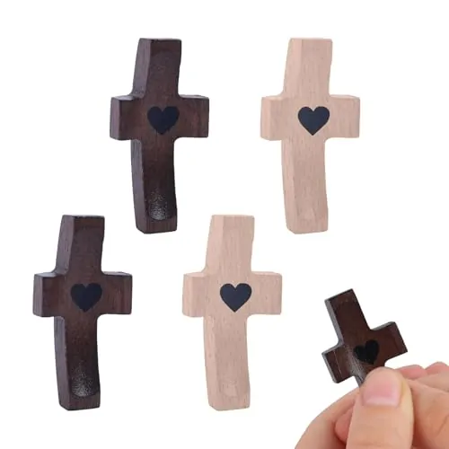 pclapora 4 Piezas Crucifijo de Nogal, Colgantes Cruz de Madera, Cruz de Madera Hecha a Mano, Pulgar Sosteniendo Crucifijo, para Aliviar el Estrés y Oración para Niños, Adultos
