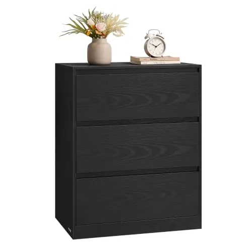 VASAGLE Cómoda de 3 Cajones para Dormitorio, 60 x 40 x 75 cm | Armario de Almacenamiento, Mueble para Ropa, Estilo Moderno Básico, Negro Ébano, Colección KAILYN LTS613BE01