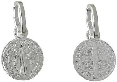 Medalla de San Benito Pequeña, Plata de Ley 925, 10mm, Doble Cara, Colgante Religioso Católico con Anilla, Unisex, Estilo Clásico