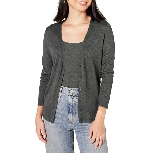 Amazon Essentials Jersey Ligero Tipo Cárdigan Mujer, Carbón Mezcla, S