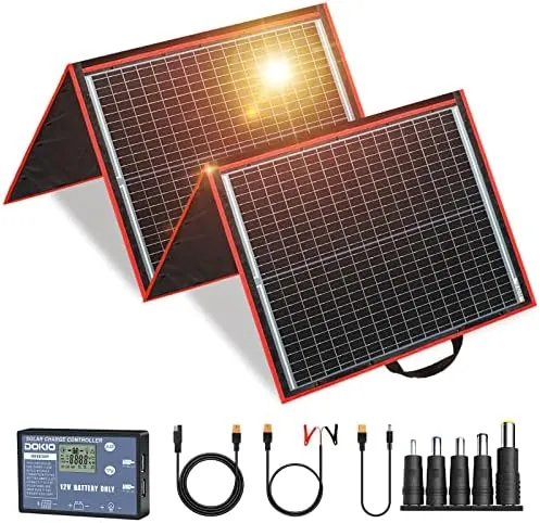 DOKIO Kit Panel Solar Plegable Portátil 160W 18V Monocristalino para cargar 12V Batería, ideal embarcaciones, camping, caravanas